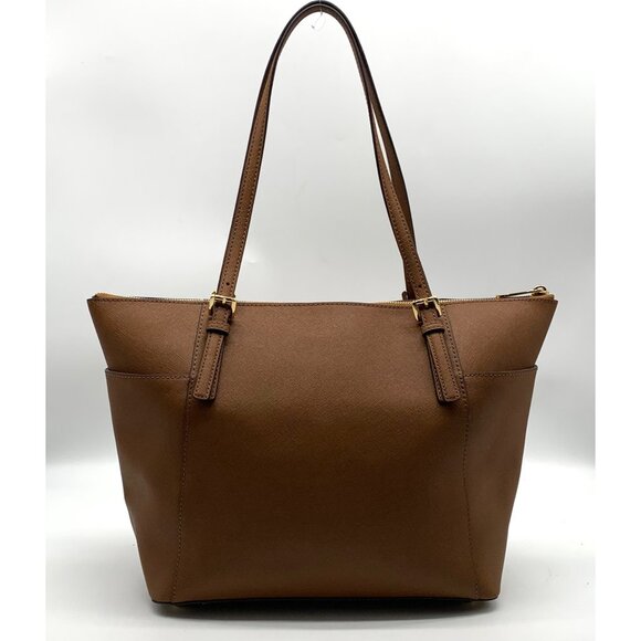 Michael Kors Tan Crosshatch Leather East West Zipper Top Jet Set Tote - Picture 2 of 13